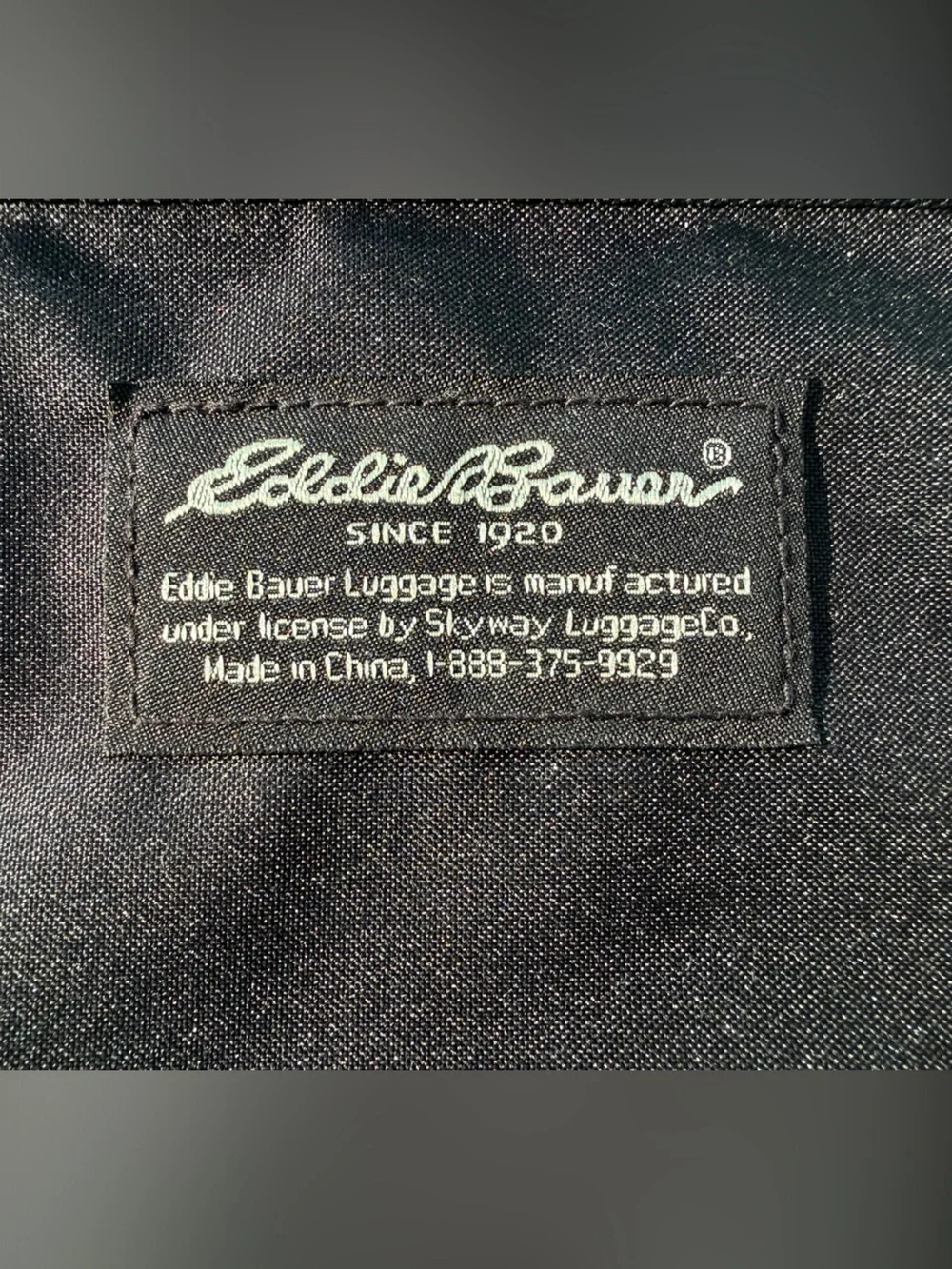 Eddie Bauer army green carry-on bag with black hand straps and shoulder strap